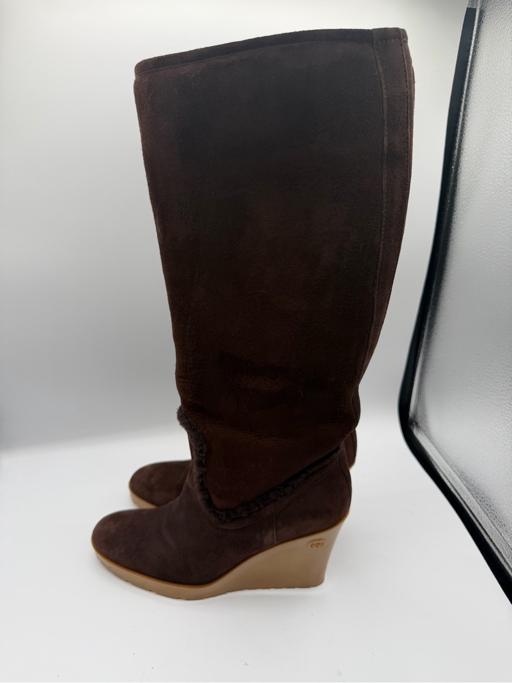 Gucci Suede Wedge Knee High Brown Boots Luxury Women’s 8.5